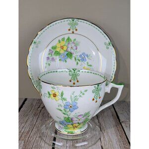VTG Wellington China Art Deco Bone China Floral Teacup Set Hand Painted